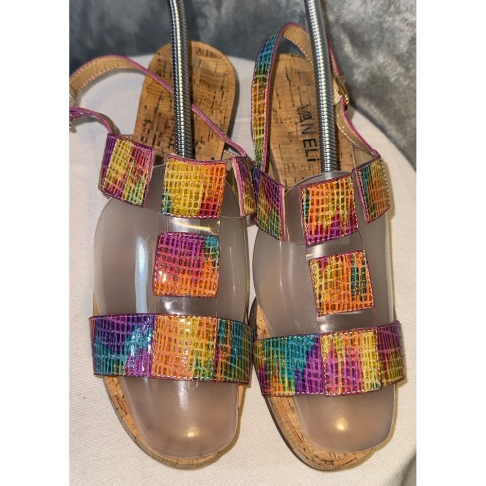 Vaneli Kinna Slingback Wedge Sandal Multi Rainbow Size 8M dopamine artsy vibe - Picture 2 of 11